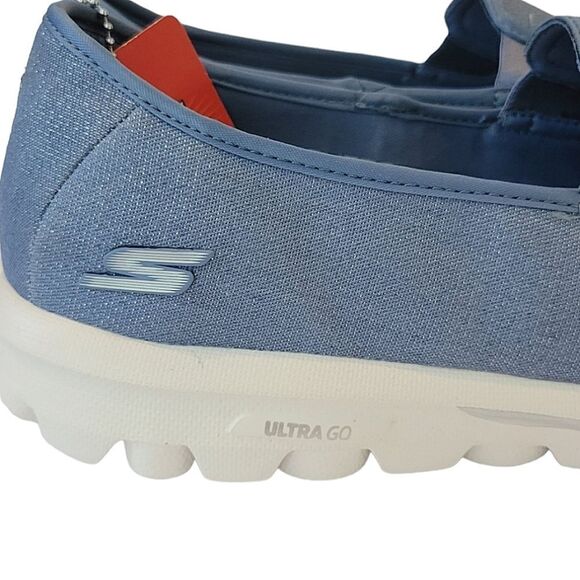 Sketchers GOwalk Adorn Blue Glitter Canvas Slip-on Shoe Size 11 Extra Wide - Picture 7 of 9